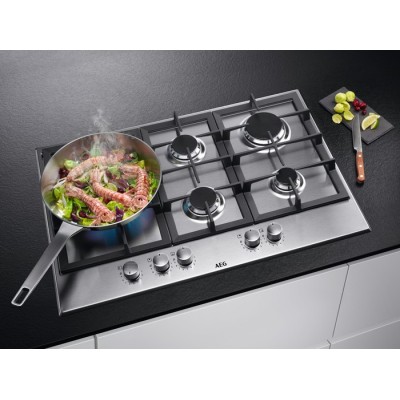 Plaque de cuisson à gaz AEG HGB75520SM Série 6000, 75 cm, acier inoxydable