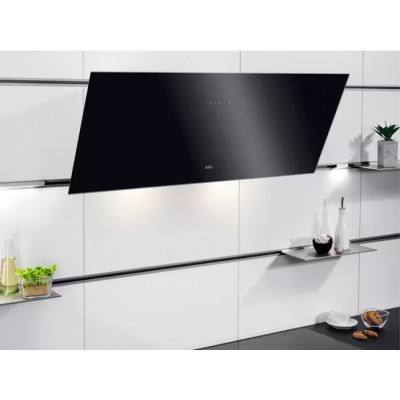 Campana extractora mural inclinada Aeg dvk5961hb Serie 7000 Hob2Hood de 90 cm, cristal negro
