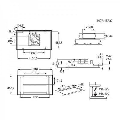 Okap sufitowy do zabudowy Aeg ndc7722sw Series 7000 silencetech 120 cm biały