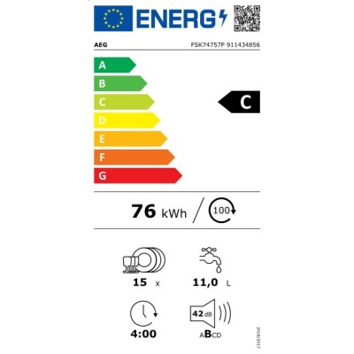 Lave-vaisselle encastrable AEG FSK74757P Série 7000 Glasscare, entièrement intégré, 60 cm