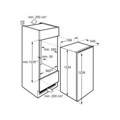 Réfrigérateur encastrable AEG NSK5O12EF à une porte, hauteur 122 cm