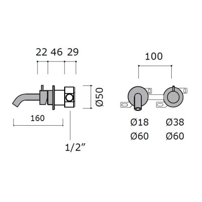 Mina 81816 Ivi wall-mounted built-in basin mixer tap