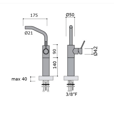 Mina 11013140 Grifo monomando para lavabo alto Corsivo