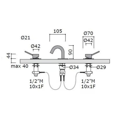 Bidet 11890 Italic bidet faucet with 3-hole knobs