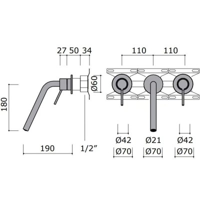 Mina 11819 Corsivo Spültischarmatur mit 3-Loch-Wandgriffen