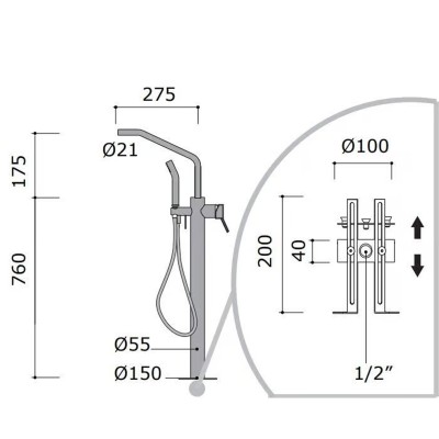 Mina 118711T Corsivo Duschsäule mit Armatur und Brause für Badewanne