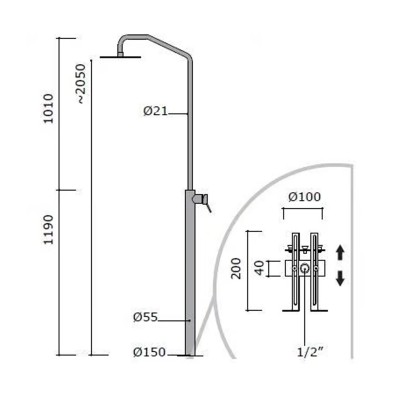 Mina 11801T Corsivo floor-standing shower column in stainless steel