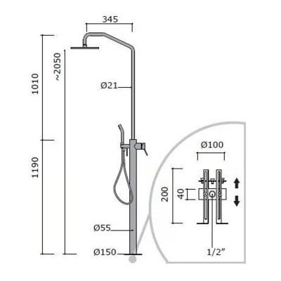 Colonne de douche Mina 11802711T Corsivo avec pommeau de douche sur pied