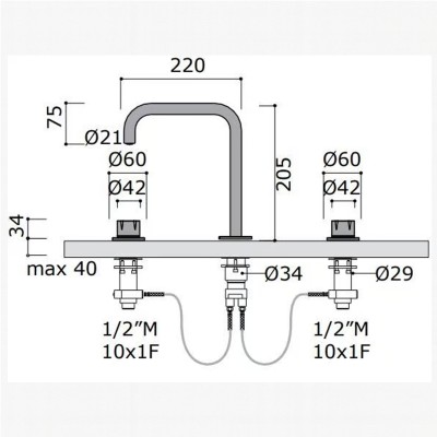Mina 4817 Synth bateria umywalkowa 3-otworowa z pokrętłami