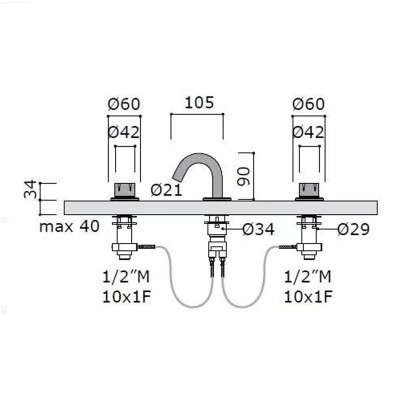Grifo para bidé Mina 4890 Synth de 3 orificios con perillas