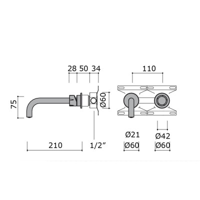 Grifo mezclador de lavabo empotrado de pared Mina 4121 Synth