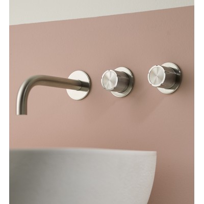 Mina 4718 Synth 3-hole wall-mounted sink faucet with built-in knobs