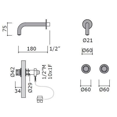 Mina 4618 Synth 3-Loch-Wandarmatur mit integrierten Griffen