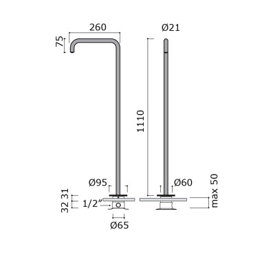 Bateria stojąca Mina 4321T z wbudowanym mieszaczem ściennym 4100