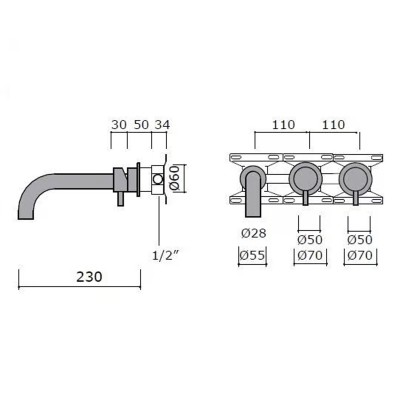 Mina 6628 Stiriana Wand-Badewannenarmatur