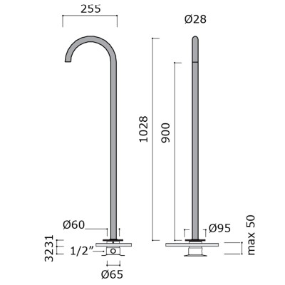 Mina G29090T Giotto floor-standing tap + 7450 wall-mounted basin mixer