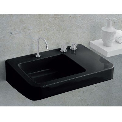 Umywalka łazienkowa Rapsel Montecatini Gio Ponti 71 cm ceramiczna błyszcząca czarna