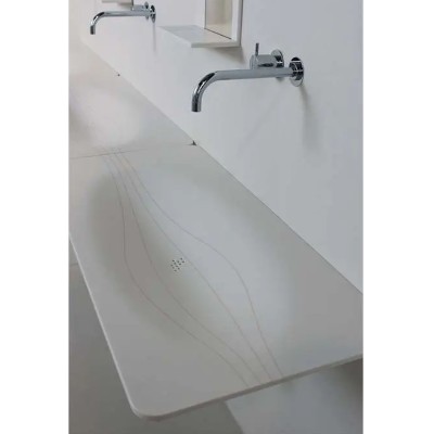 Lavabo mural Rapsel Tattoo avec porte-serviettes intégré 100 cm en Corian blanc