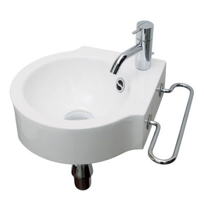 Umywalka ścienna Rassel Wing 33 cm, biała, tytanowa, żywiczna
