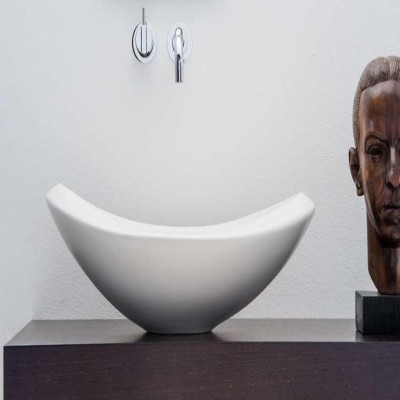 Umywalka nablatowa Rapsel Nido 62,5 cm, matowa, biała, ceramiczna