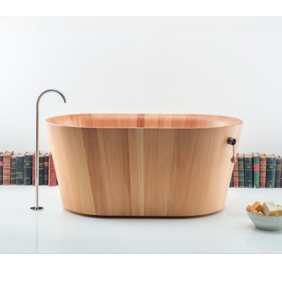 Baignoire îlot Rapsel Ofurò 140 cm avec lattes en mélèze de Sibérie