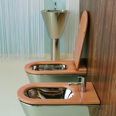 Rapsel John & Mary wall-hung toilet and bidet in stainless steel