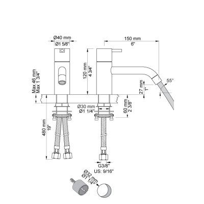 Vola HV1/150 Jednouchwytowa bateria umywalkowa