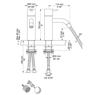 Vola HV1+30 Grifo monomando para lavabo