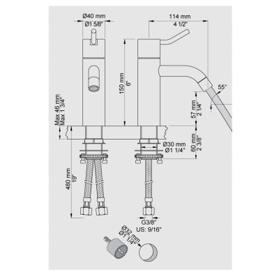 Vola HV1M+30 Mitigeur monocommande de lavabo