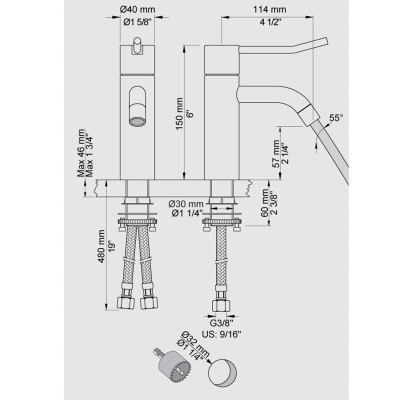 Vola HV1L+30 Jednouchwytowa bateria umywalkowa