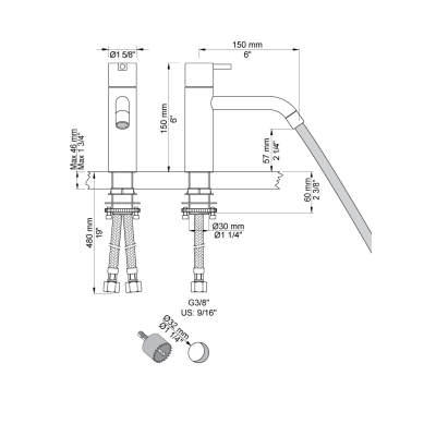 Vola HV1+30/150 Single-lever basin mixer tap