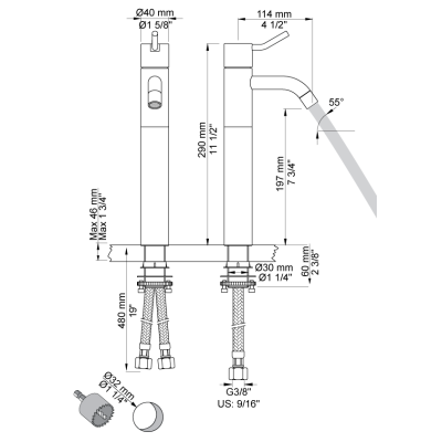 Bateria umywalkowa jednouchwytowa Vola HV1M+170 Tall Medium Lever