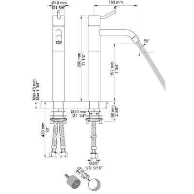 Vola HV1M+170/150 High Single Lever Basin Mixer Tap