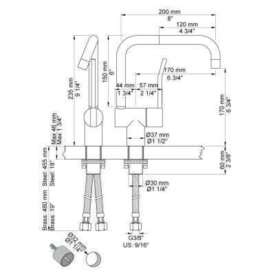 Vola KV1L Kitchen mixer tap - sink long lever double spout
