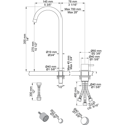 Bateria umywalkowa Vola 590V 2-otworowa