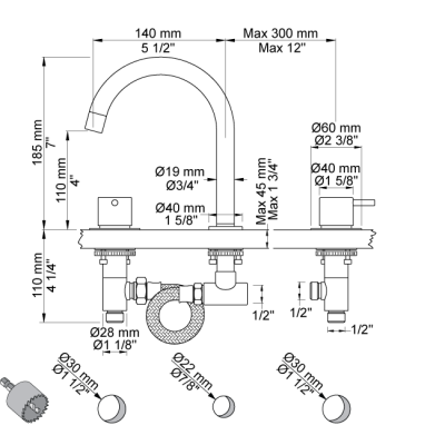 Vola KV10 3-hole kitchen tap