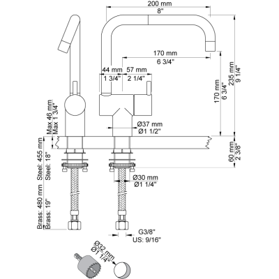 Grifo mezclador Vola KV8 - Lavabo