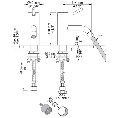 Vola RB1M Rubinetto miscelatore lavabo leva media