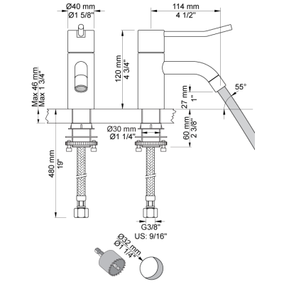 Grifo mezclador de lavabo de palanca larga Vola RB1L