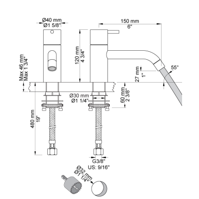 Vola RB1/150 Waschtischarmatur mit 150 mm Auslauf