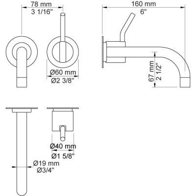 Vola 111XM Wall-mounted built-in mixer tap - washbasin