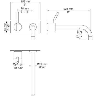 Vola 122M Wall-mounted built-in mixer tap - washbasin
