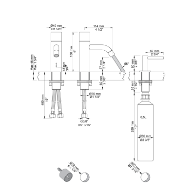 Mitigeur lavabo automatique Vola HV1ET36 avec porte-savon