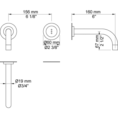 Vola 4811 Mischbatterie mit automatischem elektronischem Sensor und integrierter Wandmontage