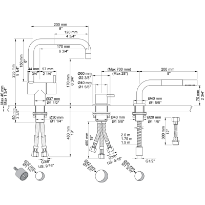 Mezclador monomando de cocina con ducha Vola KV1-500T1