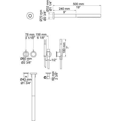 Vola 2471-081ST Duschset mit integrierter Armatur + Duschkopf + Handbrause