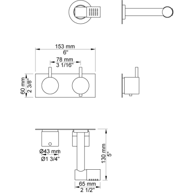 Vola 5282 Einbau-Thermostat-Duscharmatur-Set + Duschkopf