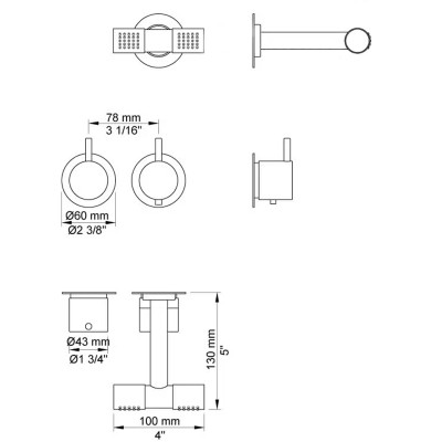 Vola 5281D built-in thermostatic shower mixer set + shower head
