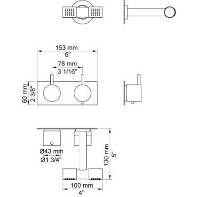 Vola 5282D Einbau-Thermostat-Duscharmatur-Set + Duschkopf