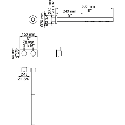 Vola 5282ST Einbau-Thermostat-Duscharmatur-Set + Duschkopf